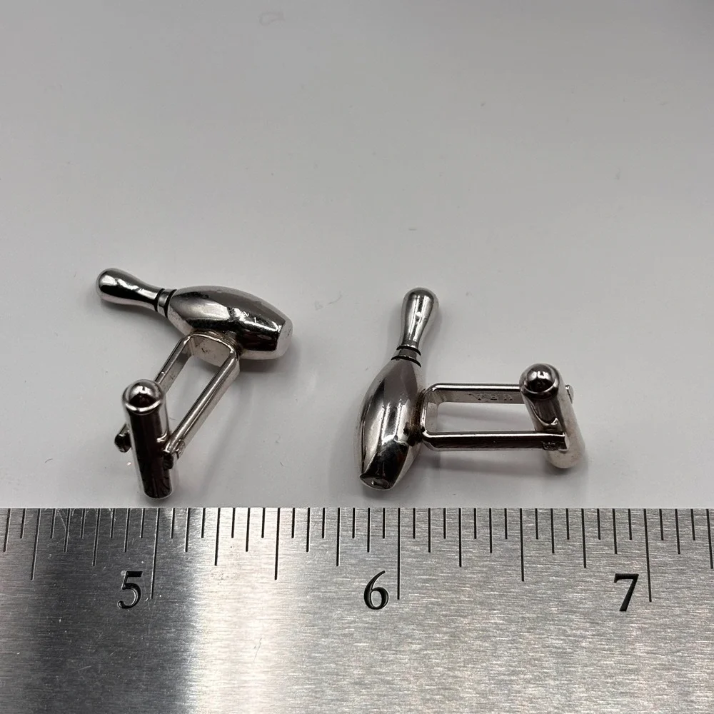 Vintage HICKOK Bowling Pin Cufflinks Silver Tone Novelty Sports Men's U.S.A.